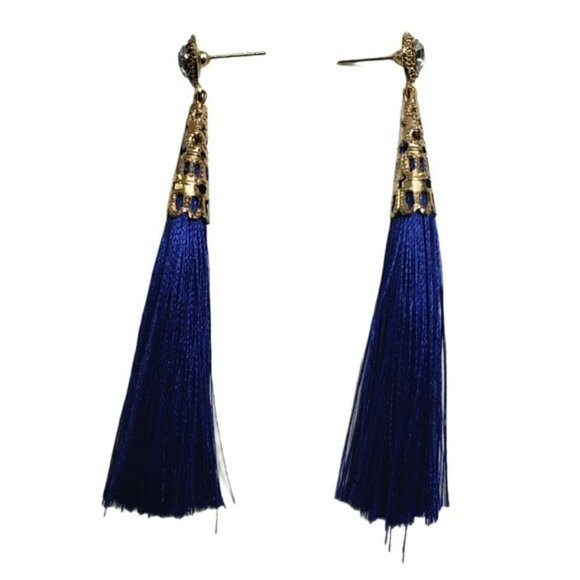 Fashion Jewelry Blue Gold Dangle Tassel Earrings - Picture 3 of 6